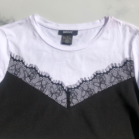 DKNY White & black t-shirt with lace size M NWT - Picture 11 of 11